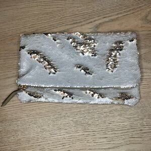 Stella & Dot Margeaux Double Sided Sequined Clutch In Oyster Gold